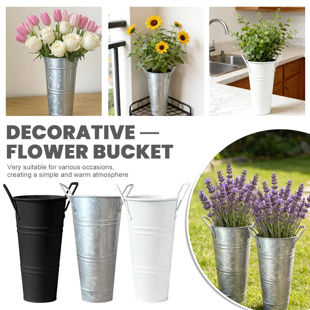 Small Galvanized Tin Flower Buckets with Handles – Set of 6 Decorative Tin Buckets Qme