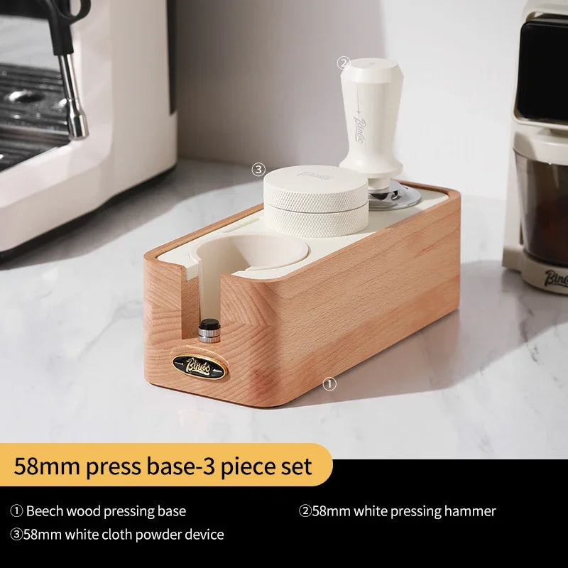 Bincoo 51/53/58mm Coffee Tamper Station – Beechwood Base Coffee Tamper Station Qst 58mm 3pcs set