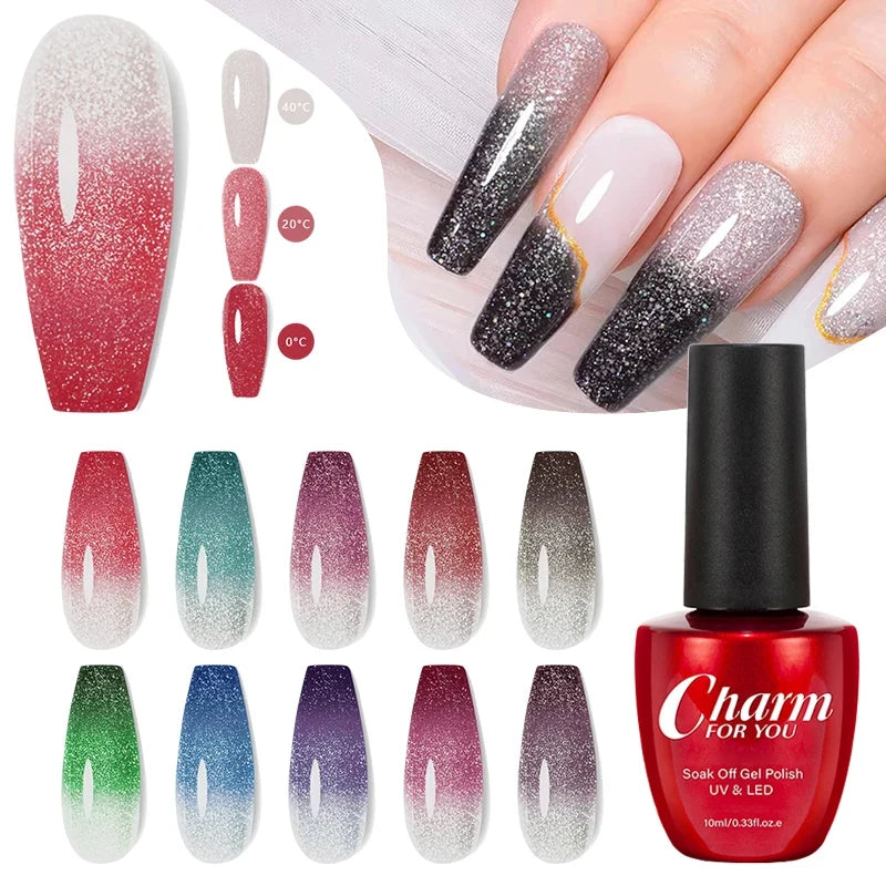 Thermochromic Diamond Nail Polish – Color-Changing Shimmer Nail Art Polish Qme