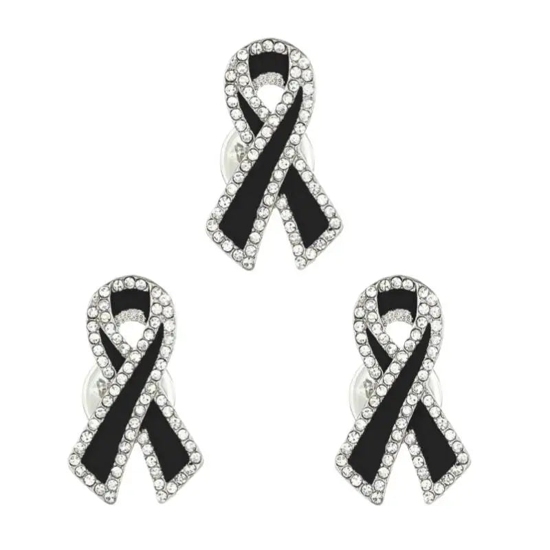 Black Rhinestone Ribbon Brooch Pin | Alloy Memorial Badge Rhinestone Brooch Pin Qme A2