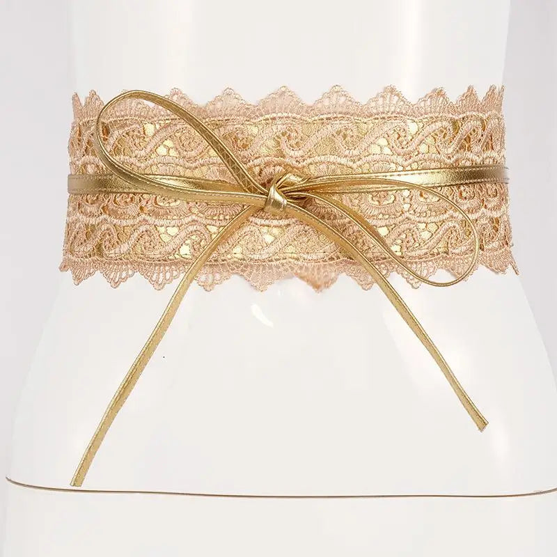 Vintage Boho Lace Bow Wide Waist Belt – Scalloped Edge Lace Waist Belt Qst A8