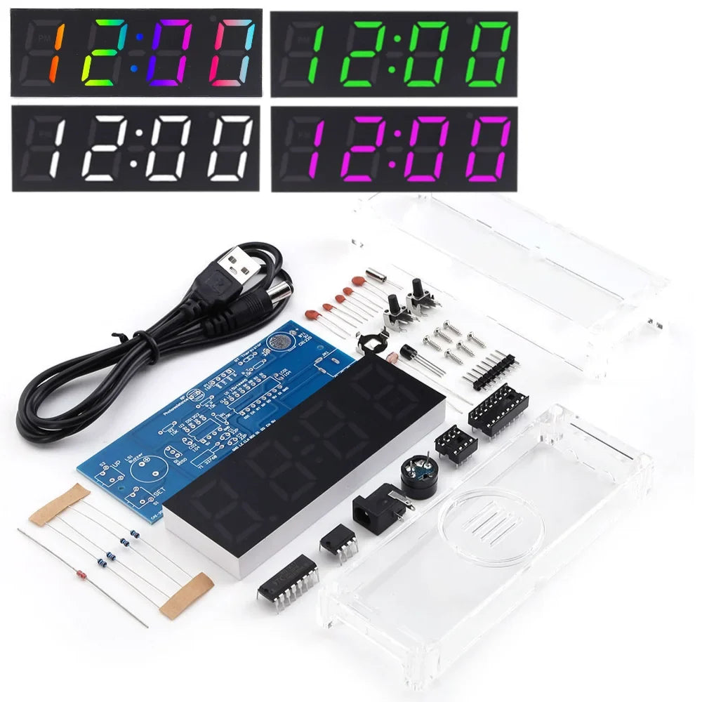 Colorful Digital Clock Kit – Time, Date, Temp & Week Display DIY Digital Clock Kit Qme