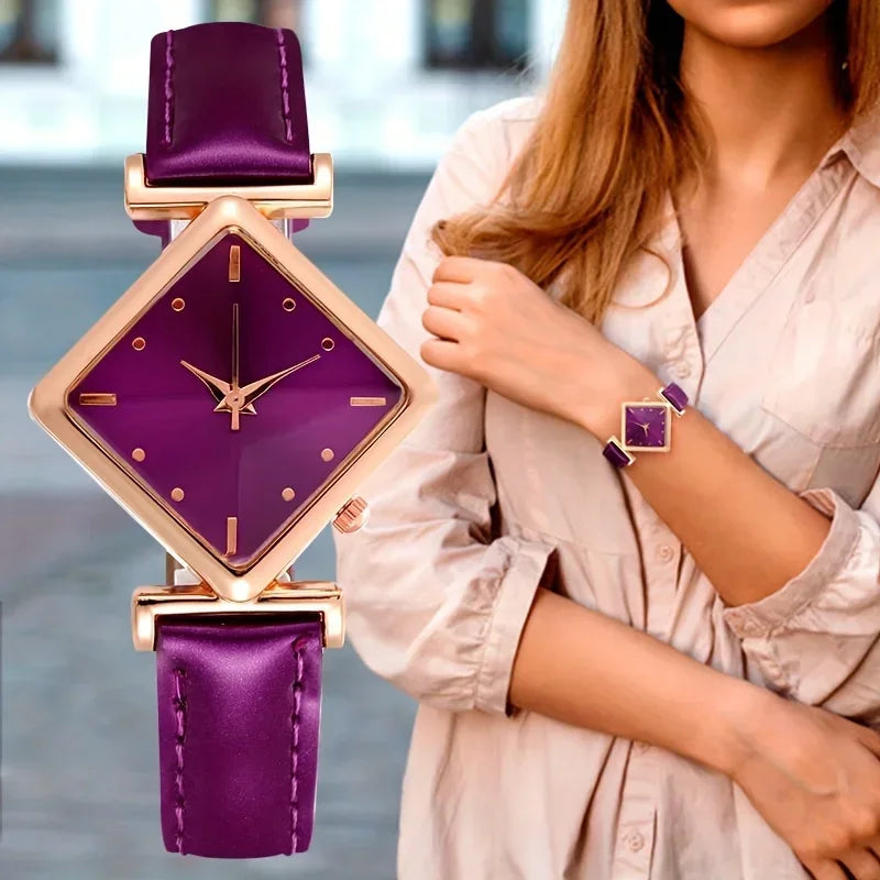 Women's Elegant Rhombus Quartz Watch – Retro Analog PU Strap Women's Quartz Watch Qme