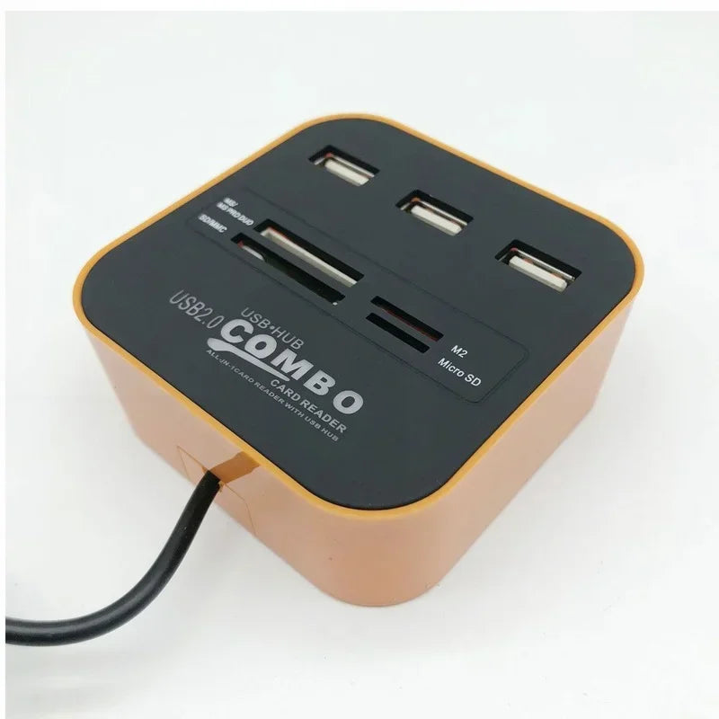 USB 2.0 Hub 3-Port with Card Reader Mini Combo Splitter USB Hub & Card Reader Qme Pink