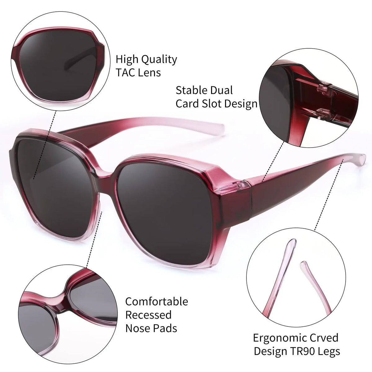 VOPHA Fit Over Sunglasses Polarized UV400 Square Unisex Polarized Sunglasses Qst