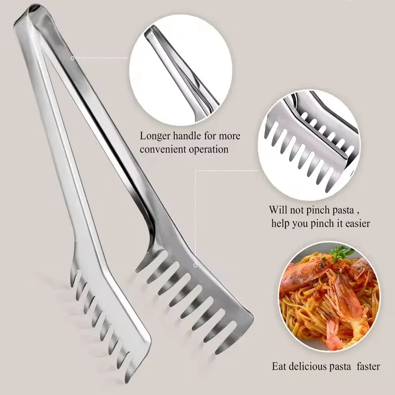 9-Inch Stainless Steel Spaghetti Tongs – Noodle Pasta Clip Kitchen Tongs Qst