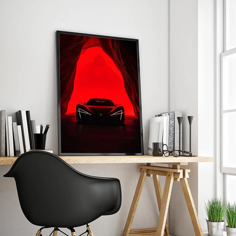 Black & Red Sports Car Silhouette Canvas Wall Art Poster Canvas Wall Art Qst