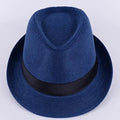 British Jazz Hat | Linen Cotton Casual Gentleman's Sun Hat Jazz Sun Hat Qme Blue