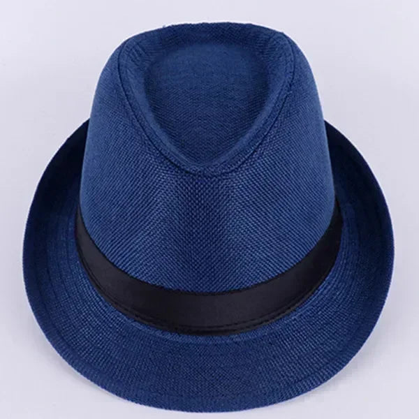 British Jazz Hat | Linen Cotton Casual Gentleman's Sun Hat Jazz Sun Hat Qme Blue