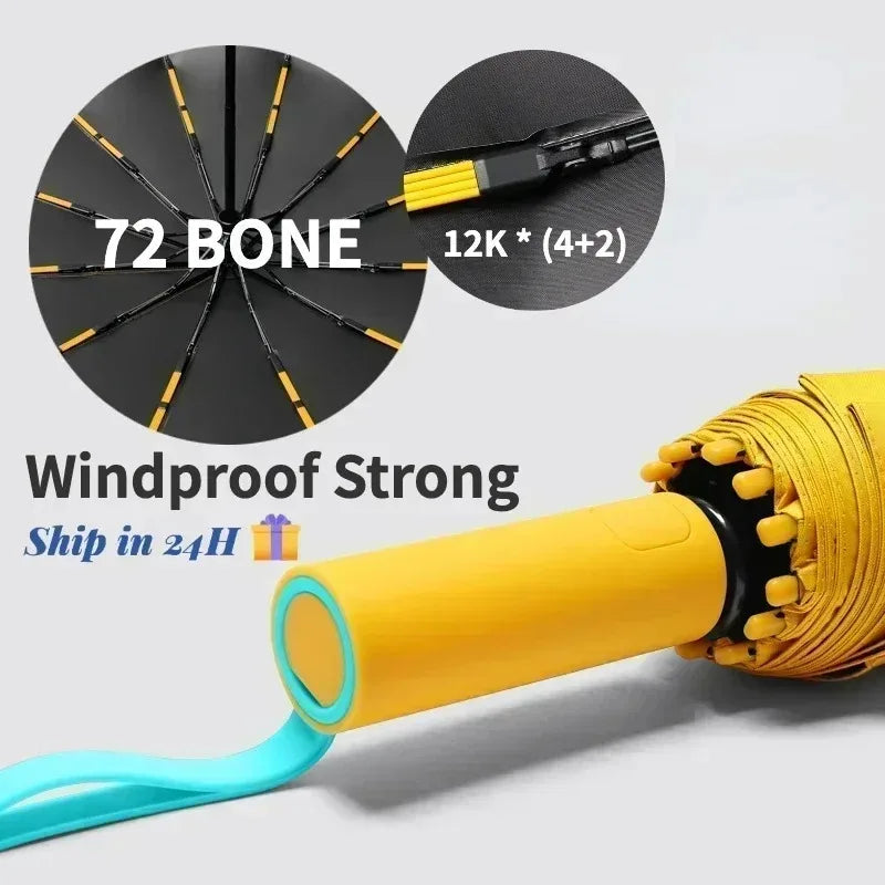 72-Bone Windproof Auto Folding Umbrella – Sun & Rain Windproof Folding Umbrella Qst
