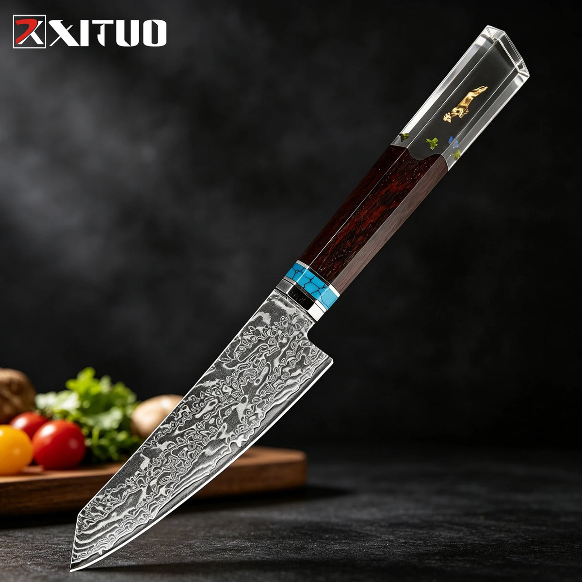 XITUO 6-Piece Damascus Steel Kitchen Knife Set – Resin Handle Kitchen Knife Set Qst Paring Knife