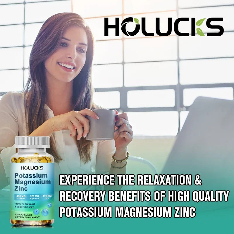 HOLUCKS Potassium Magnesium Zinc Capsules – 120ct Daily Minerals Mineral Supplement Qst