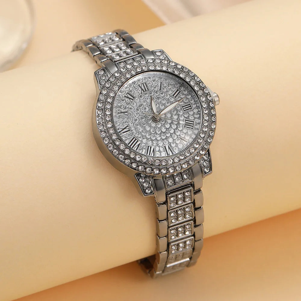 Women's Roman Numeral Diamond Quartz Bracelet Watch Bracelet Watch Qme Silver