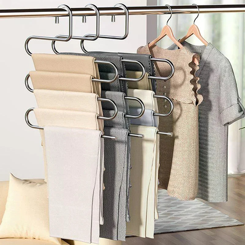 5-Layer Non-Slip Clothes & Pant Storage Rack | Aluminium Clothes Hanger Rack Qme