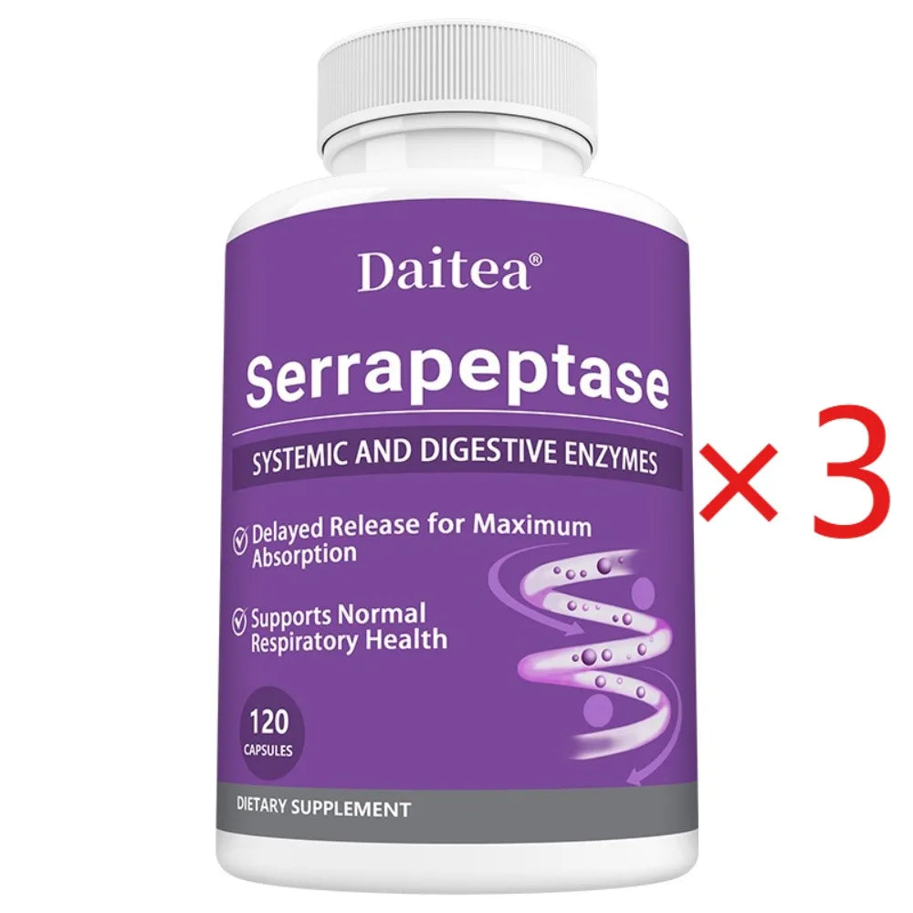 Serrapeptase 45,000 SPU Enzyme Supplement – Sinus & Gut Health Enzyme Supplement Qst 120 count-3 bottle