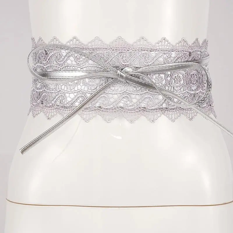 Vintage Boho Lace Bow Wide Waist Belt – Scalloped Edge Wide Waist Belt Qst A7