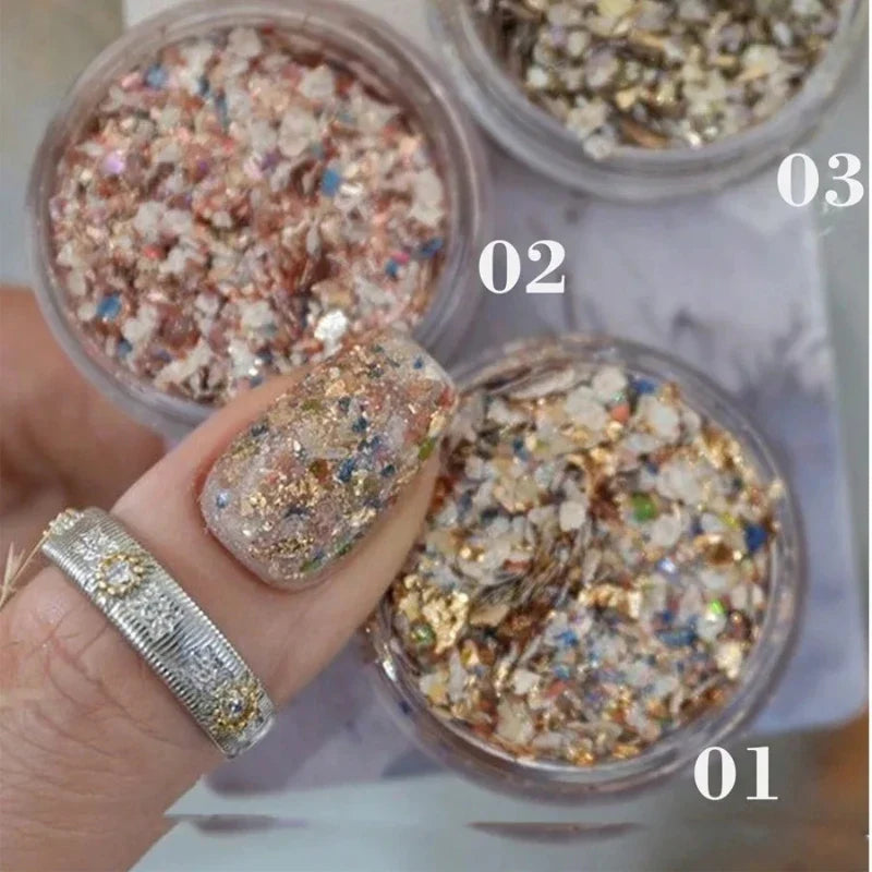 Colorful Shell Chips & Gold Foil Nail Art Decor Set Nail Art Decor Qme