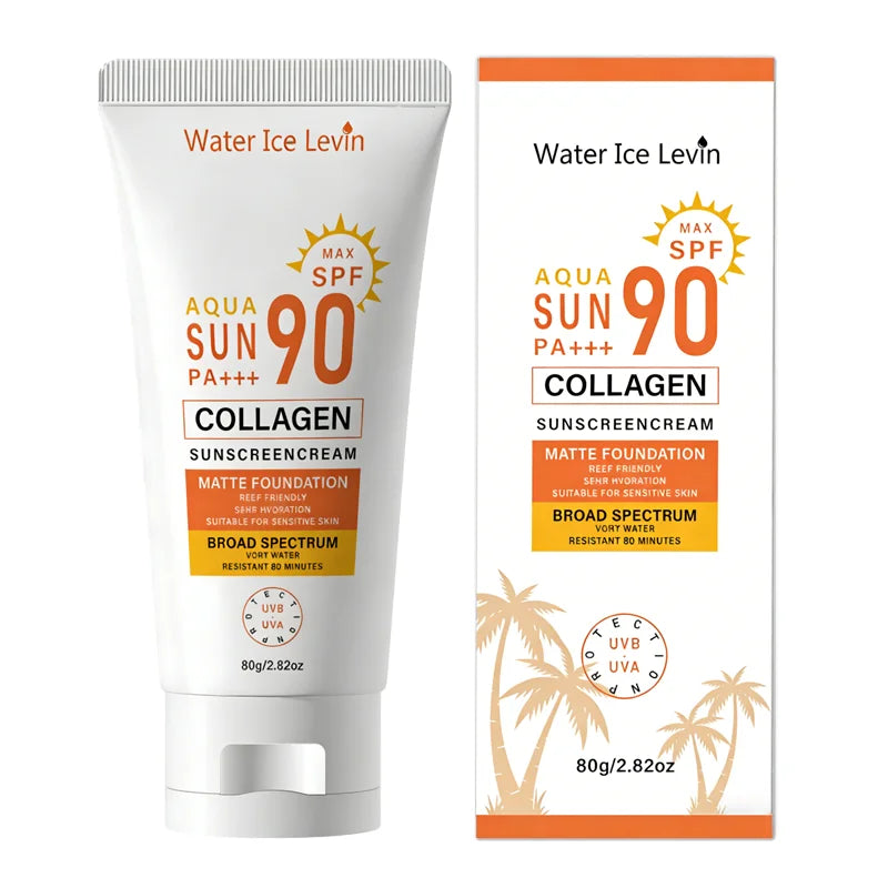 SPF 90 Collagen Sunscreen Cream – Matte, Reef Friendly, 36H Collagen Sunscreen Cream Qme YELLOW 80g