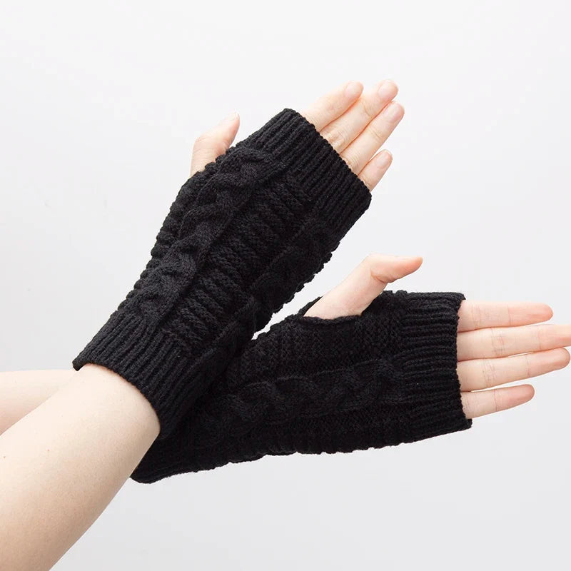 Women's Knitted Fingerless Gloves – Winter Arm Warmers Fingerless Arm Warmers Qme black length-20cm