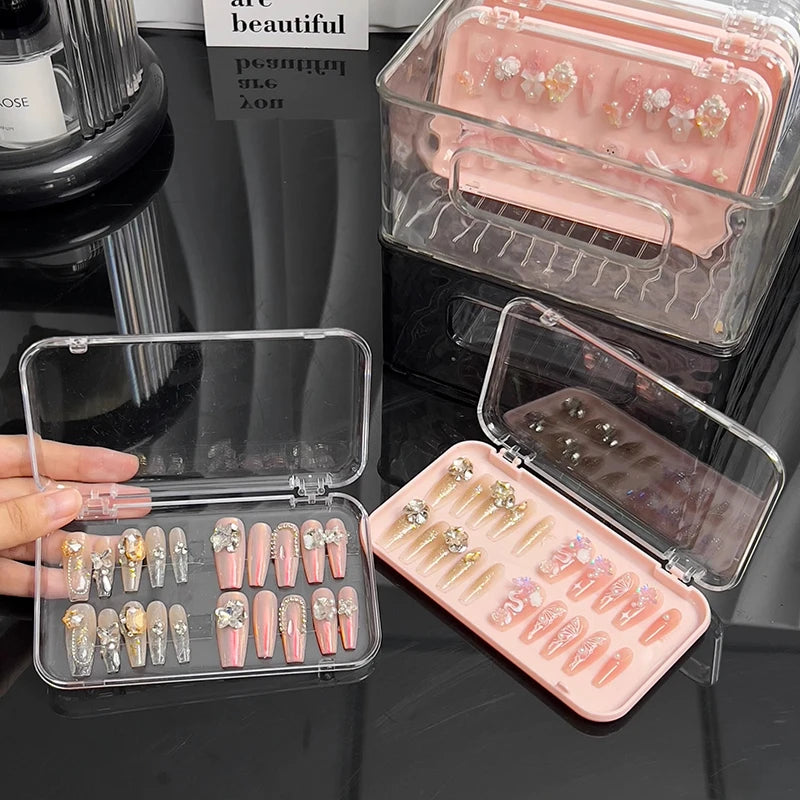 Clear Press-On Nail Storage Box with Lid | Salon Organizer Nail Storage Case Qst