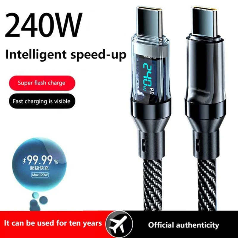 USB-C 100W Fast Charging Cable with LED Display | 1M 2M USB Charging Cable Qst