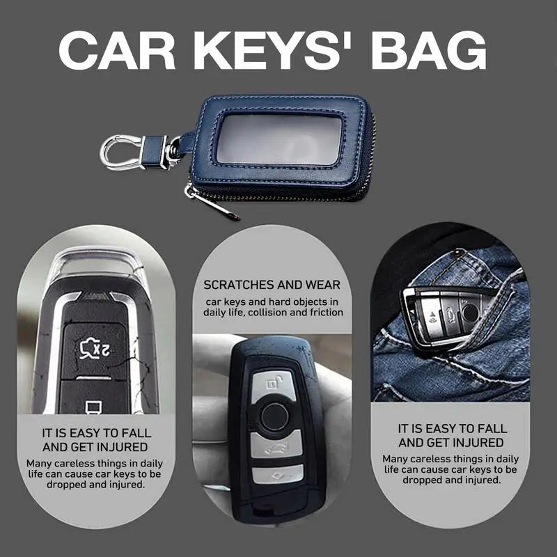 Leather Car Key Case – Key Fob Protector with Coin Holder Leather Key Case Qst