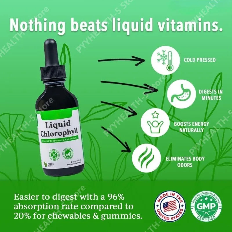 Liquid Chlorophyll Drops – Immune, Liver & Skin Support Liquid Supplement Drops Qst