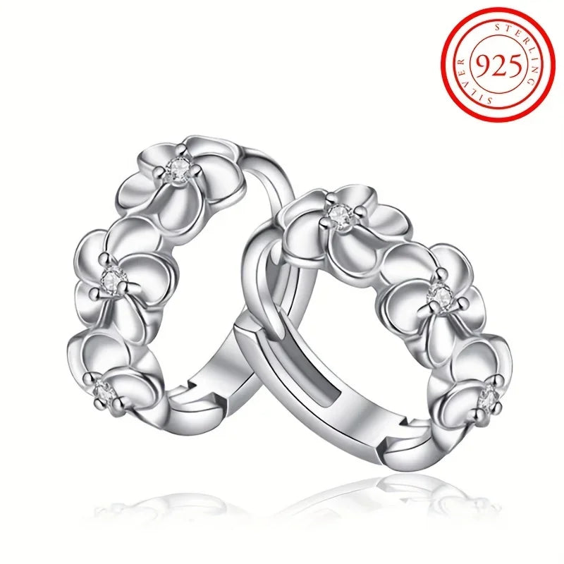 925 Sterling Silver Camellia Hoop Earrings – Women & Girls Hoop Earrings Qme Silver
