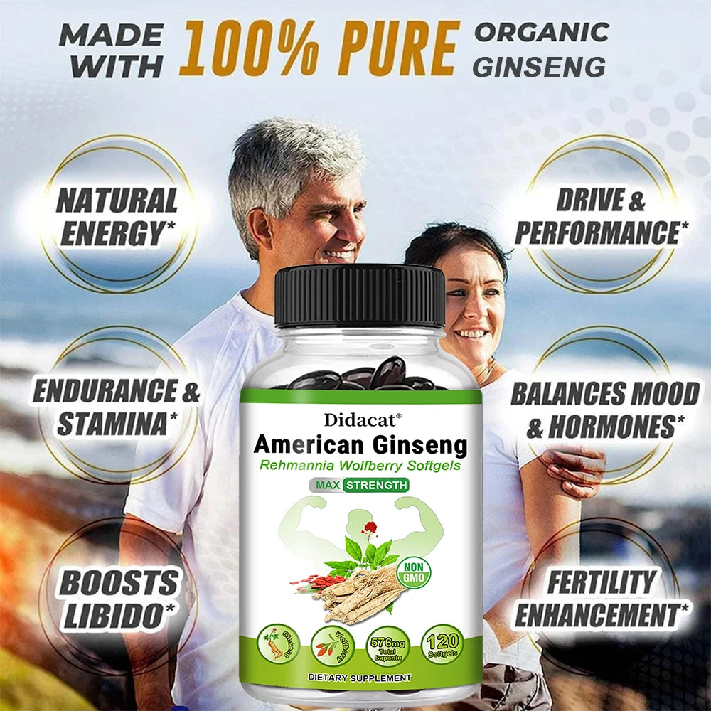 Organic American Ginseng Capsules – Non-GMO, 60 Count Herbal Supplement Qst