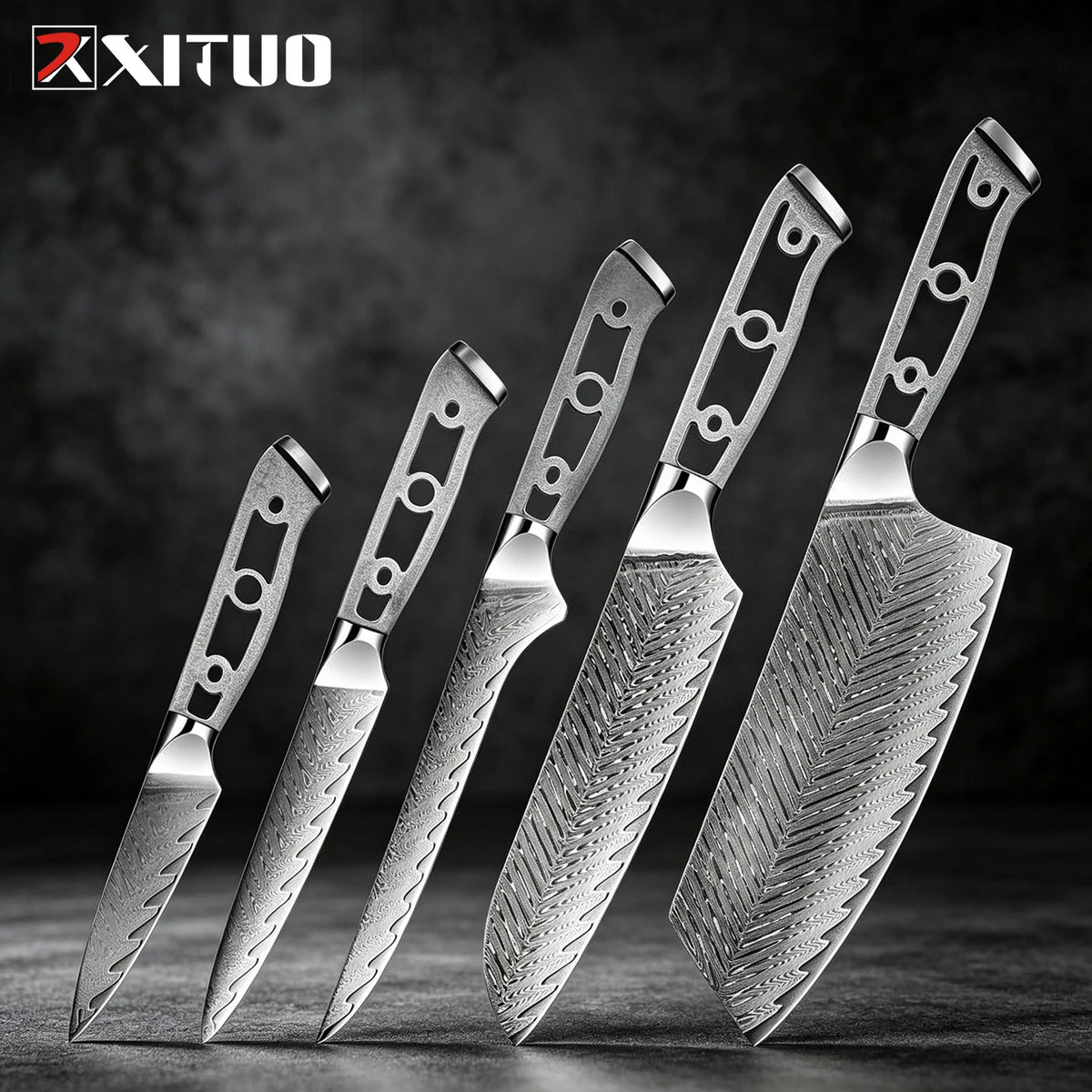XITUO Damascus Steel DIY Knife Blank Set 1–6 Piece Kit Damascus Knife Blank Set Qst 5PCS Knife