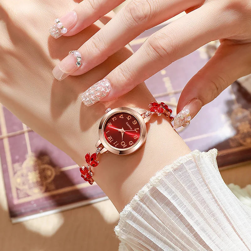 Women's Rhinestone Bracelet Quartz Watch – 7 Colors | Elegant Bracelet Watch Qme