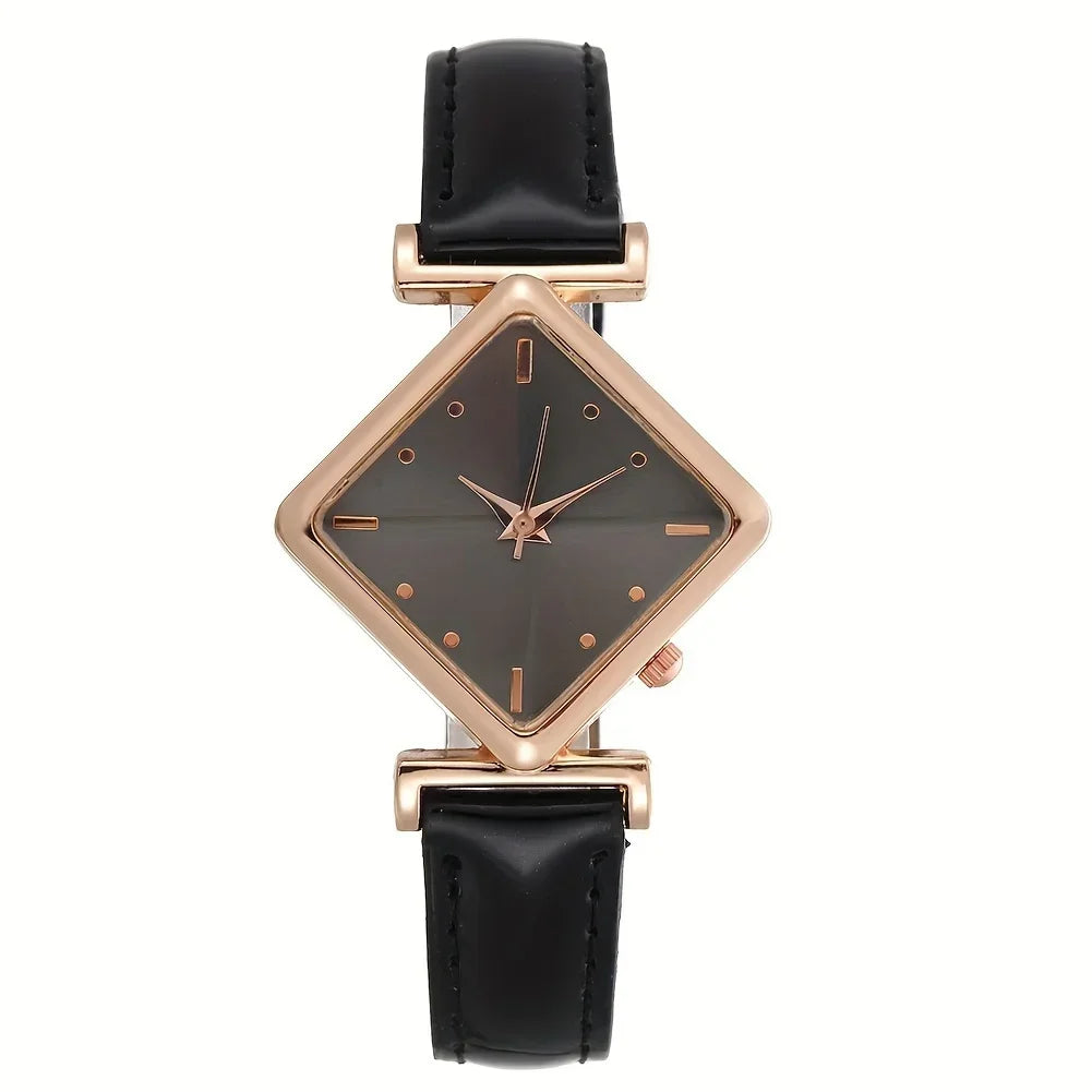 Women's Elegant Rhombus Quartz Watch – Retro Analog PU Strap Women's Quartz Watch Qme