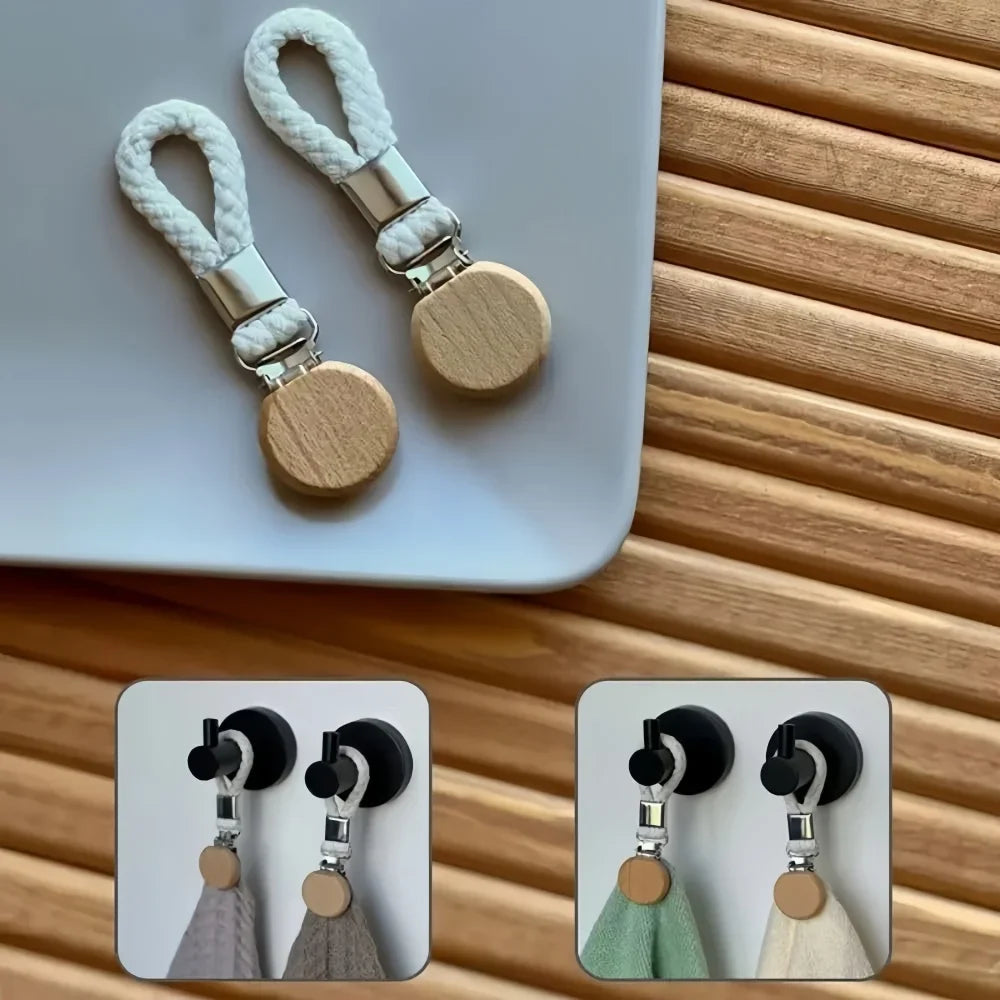 Towel Hanging Clips – Woven Cotton Rope & Wood Round Head Towel Hanging Clips Qme