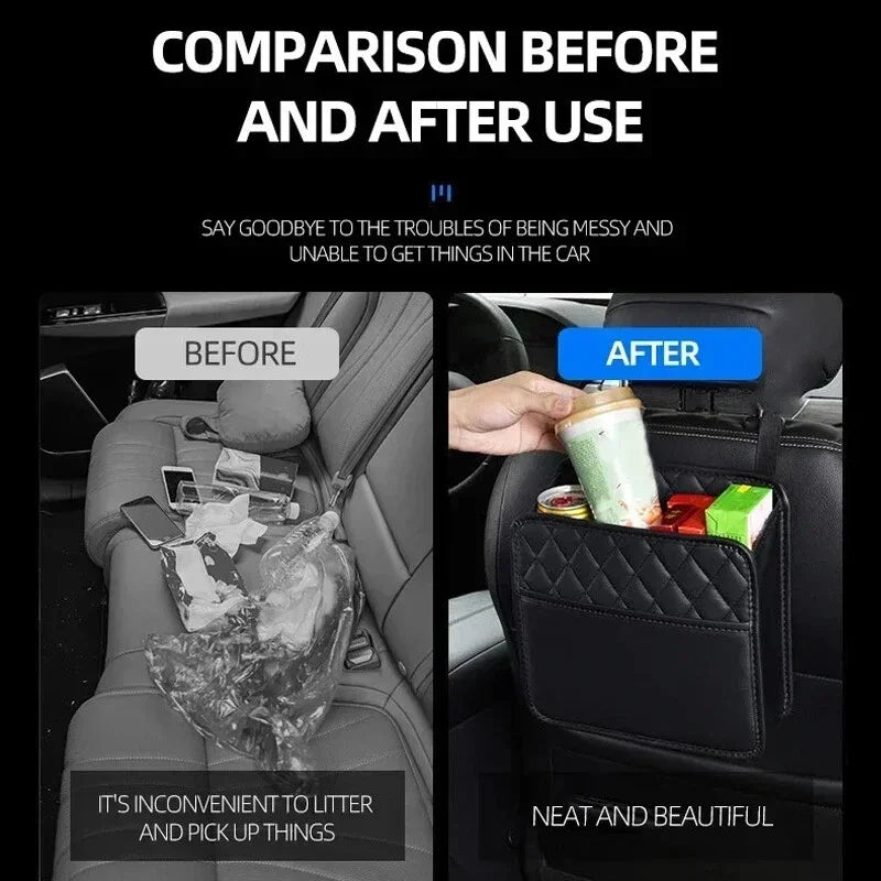 Leather Car Seat Back Organizer & Trash Can Holder Car Seat Organizer Qme