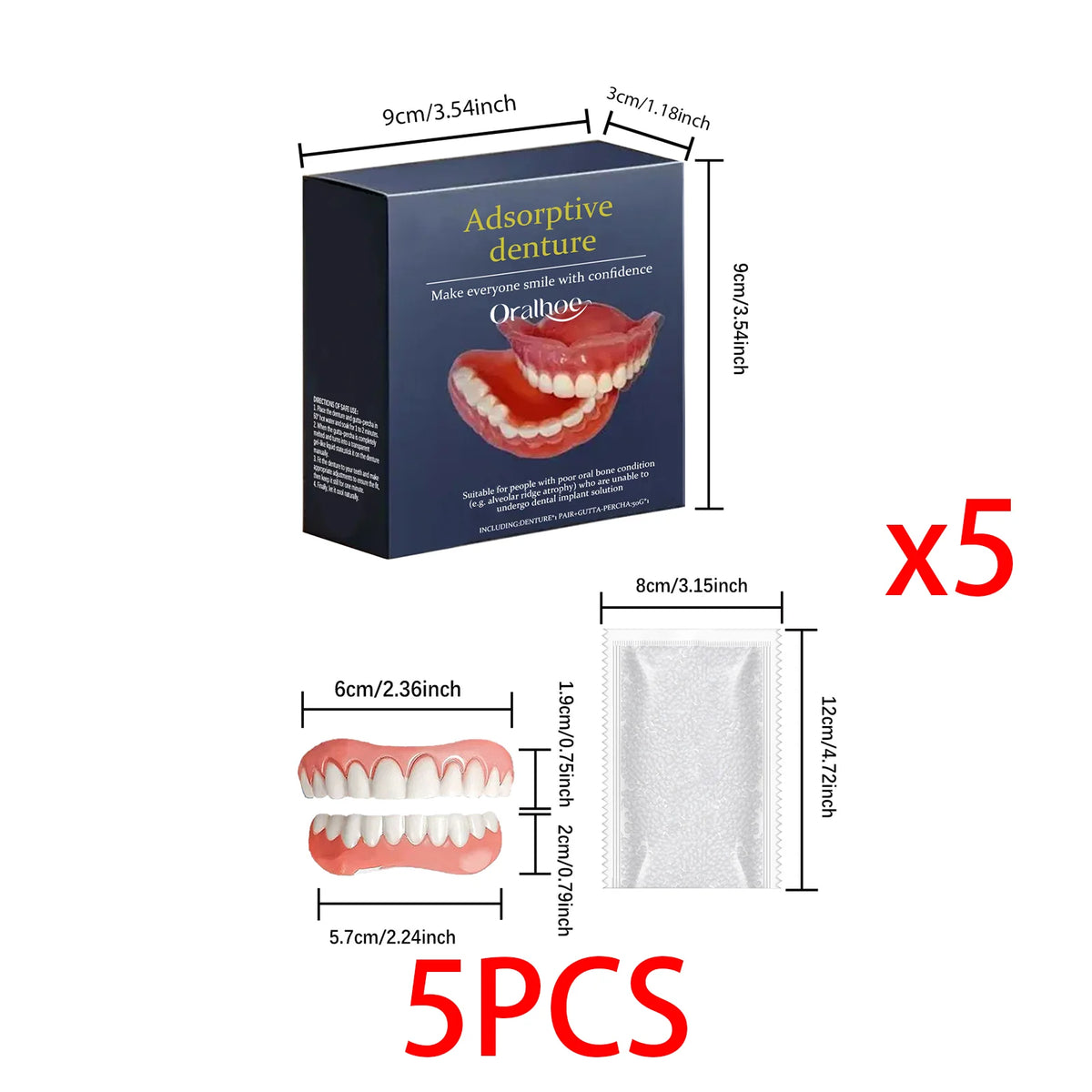 Temporary Cosmetic Dentures Full Set – Moldable Resin Kit Cosmetic Dentures Qst 5PCS