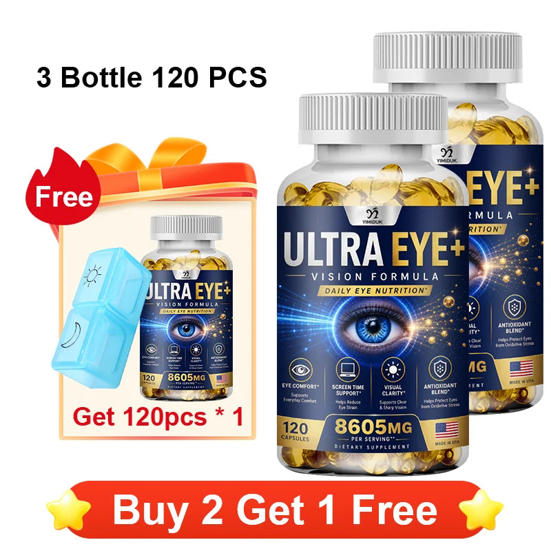 YIMIDUK Ultra Eye+ Capsules – Lutein, Zeaxanthin & Bilberry Eye Vision Supplement Qst 3 x 120pcs Improve