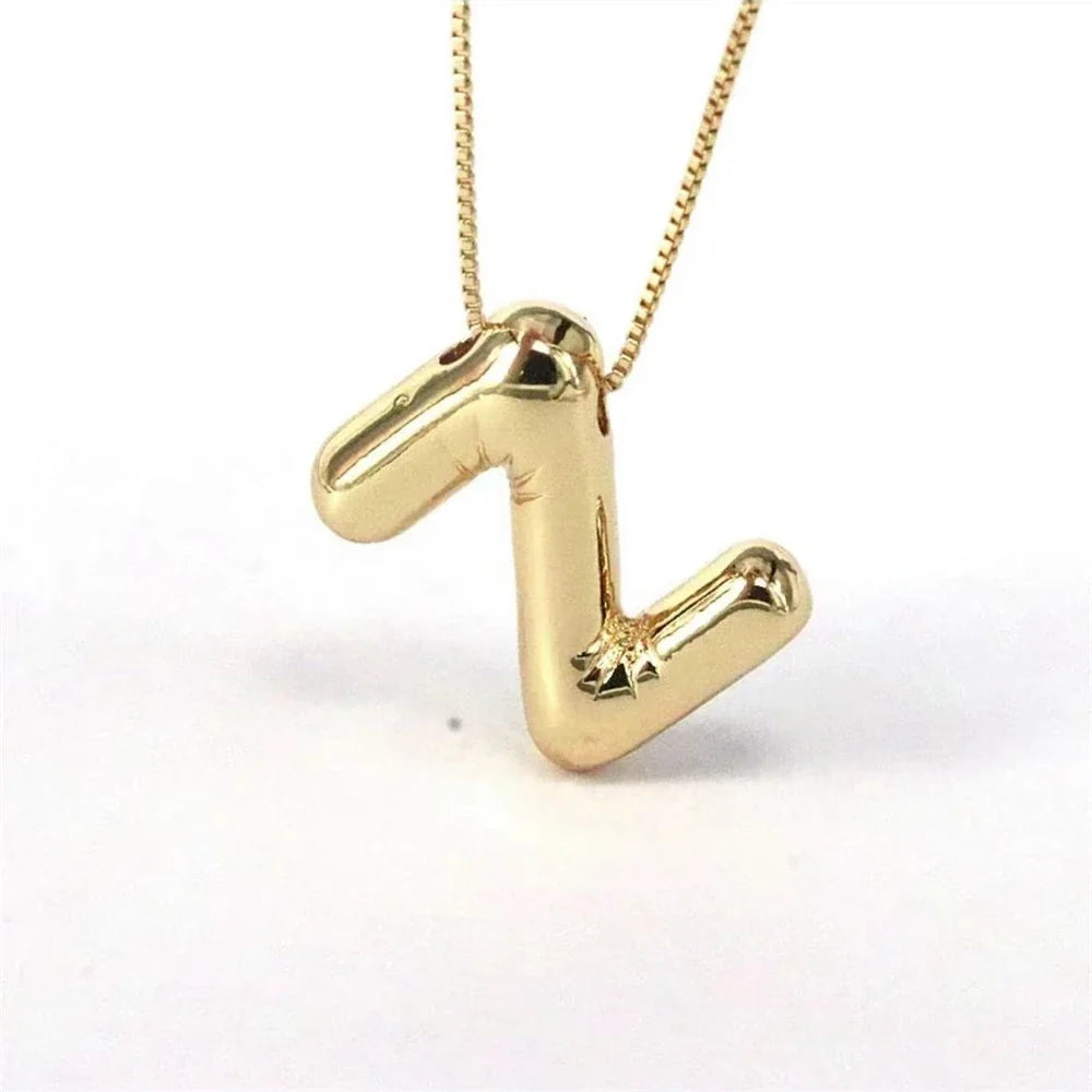 Gold Plated 3D Initial Pendant Necklace | 26 Letters Initial Pendant Necklace Qme