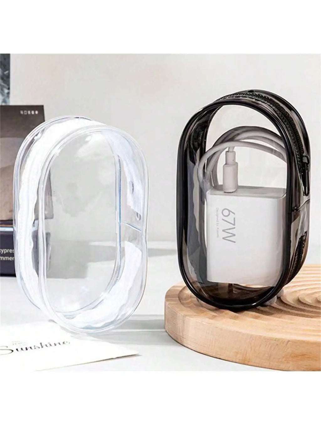 Transparent PVC Cable Storage Bag for Travel & Outdoor Use Cable Organizer Bag Qme