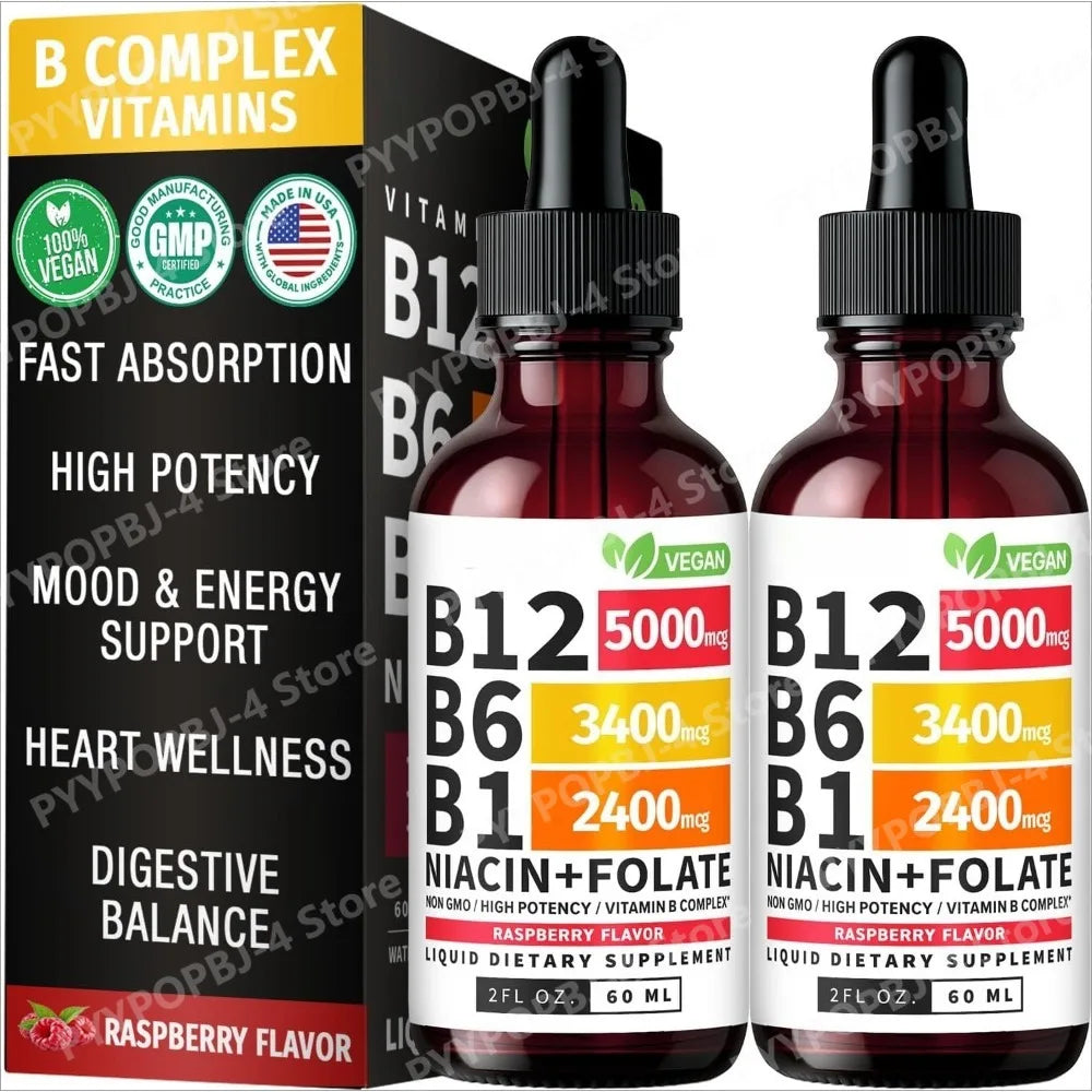 Vitamin B12 B6 B1 Liquid Drops 60ml – Vegan B Complex, 40 Servings Liquid Vitamin Supplement Qst 2 bottle