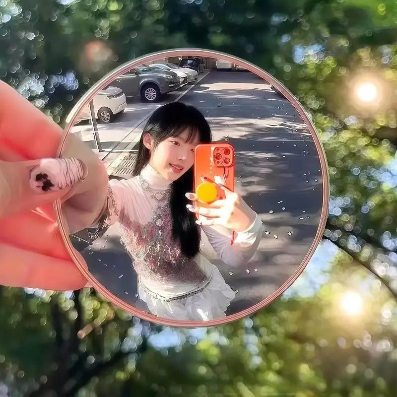 Portable Round Convex Makeup Mirror – Handheld Photo Prop Handheld Makeup Mirror Qme