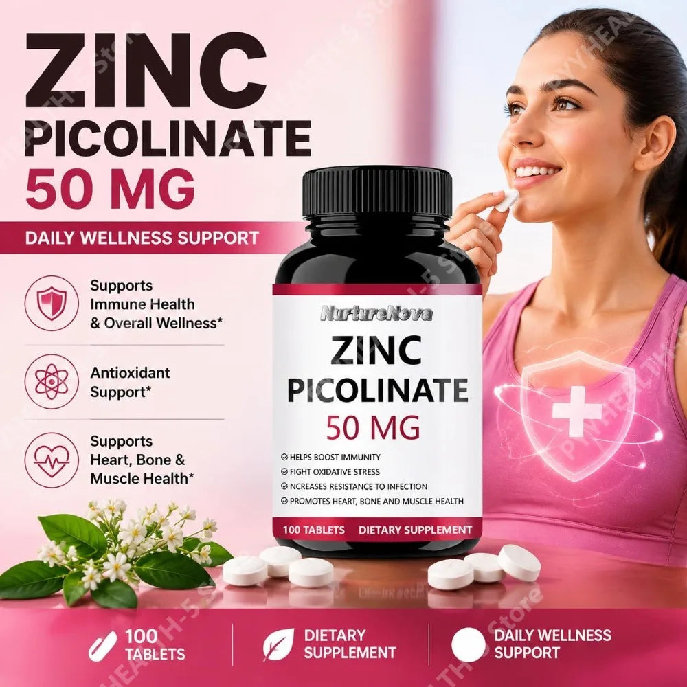 Zinc Picolinate 50mg Tablets – Daily Mineral Supplement 100ct Mineral Supplement Qst