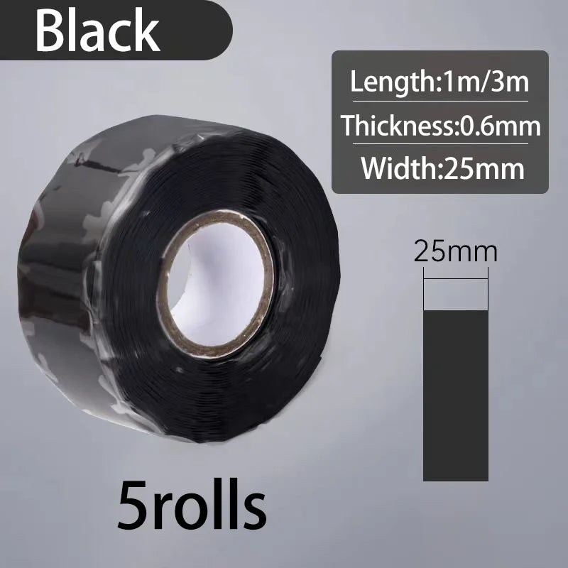 Silicone Self-Adhesive Waterproof Insulation Tape | Flame Retardant Silicone Insulation Tape Qme Black-5PCS 3M 25mm