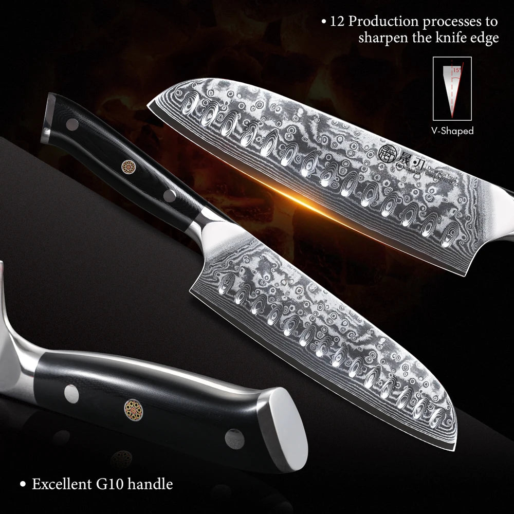 SHENGSHARP 7" Damascus Steel Santoku Knife – Japanese Chef Knife Santoku Chef Knife Qst