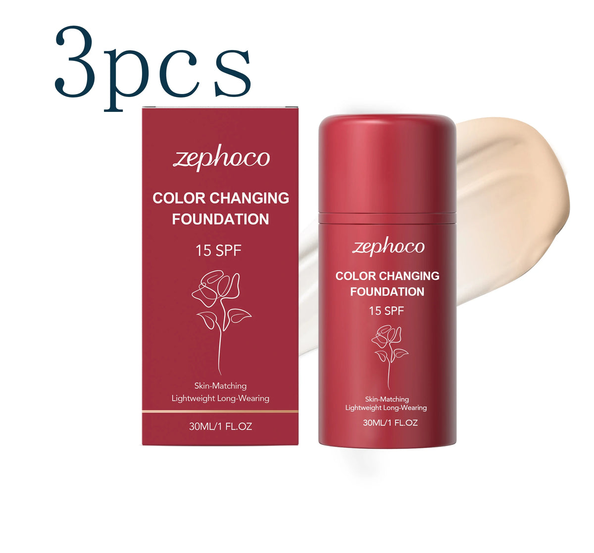 Zephoco Color-Adapting Foundation – Hydrating Lightweight Coverage Face Foundation Qst 3pcs