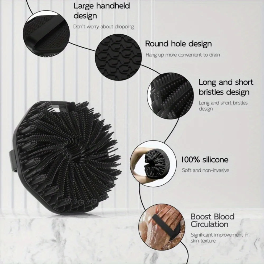 Silicone Back Brush Shower Scrubber with Handle – 6 Colors Silicone Bath Brush Qme