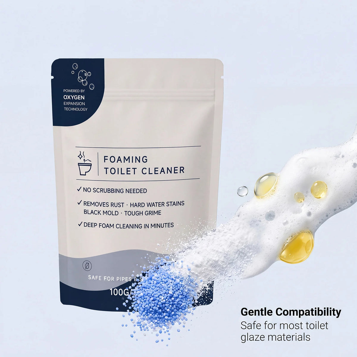 100G Bubble Toilet Cleaner Powder – Foam Stain & Odor Remover Toilet Cleaner Powder Qst