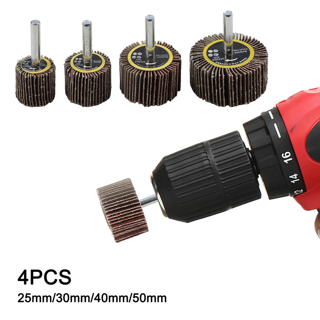 80 Grit Emery Cloth Sanding Flap Wheel Set with 6mm Mandrel – 4pc Abrasive Flap Wheel Set Qme Default Title