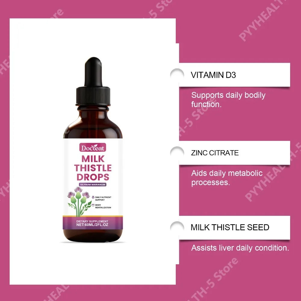 Docteat Milk Thistle Drops 60ml – Vitamin D3, Zinc & Elderberry Liquid Herbal Supplement Qst