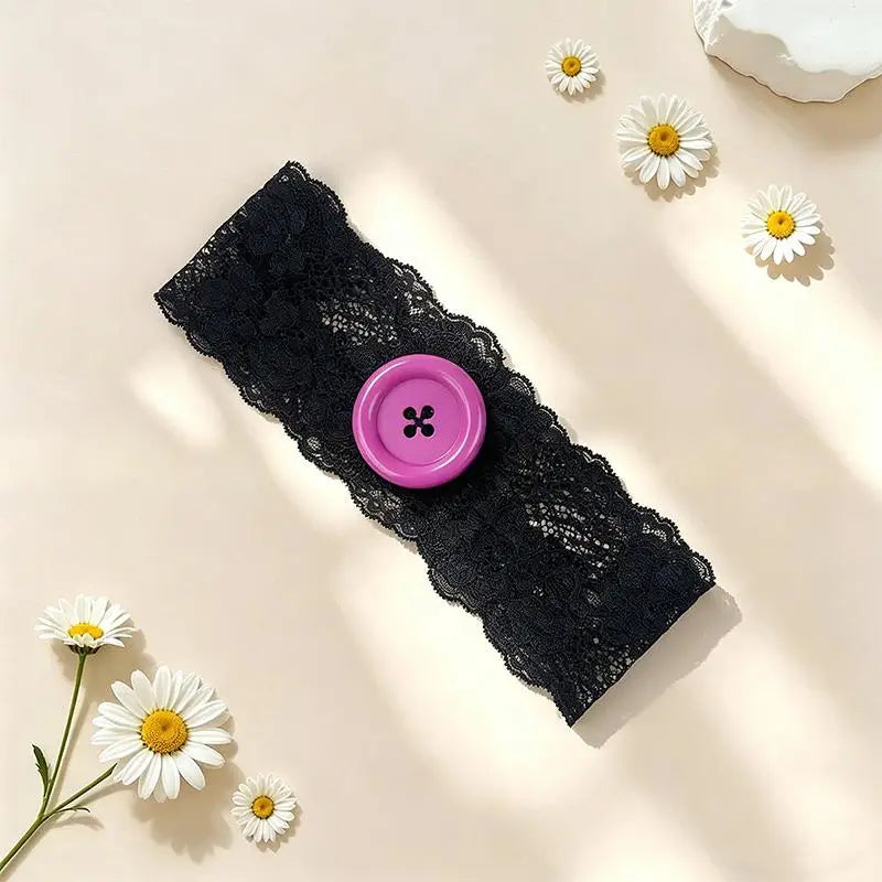 Y2K Oversized Button Lace Headband – Women's Trendy Style Lace Headband Qst A6