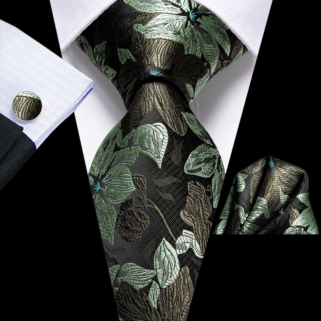 Hi-Tie Extra Long Black Dots Tie Handkerchief Cufflinks Set Tie & Cufflinks Set Qme 4020-3332